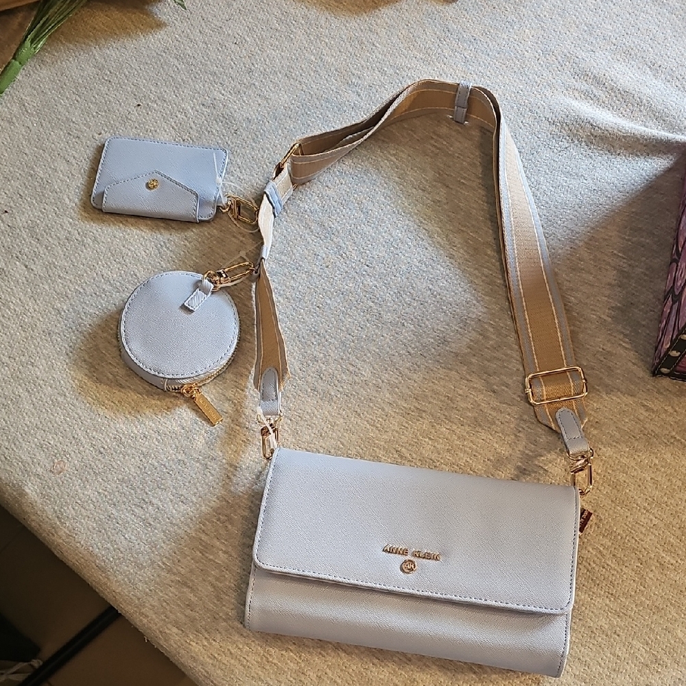Anne Klein Light Blue Crossbody Bag with Accessories